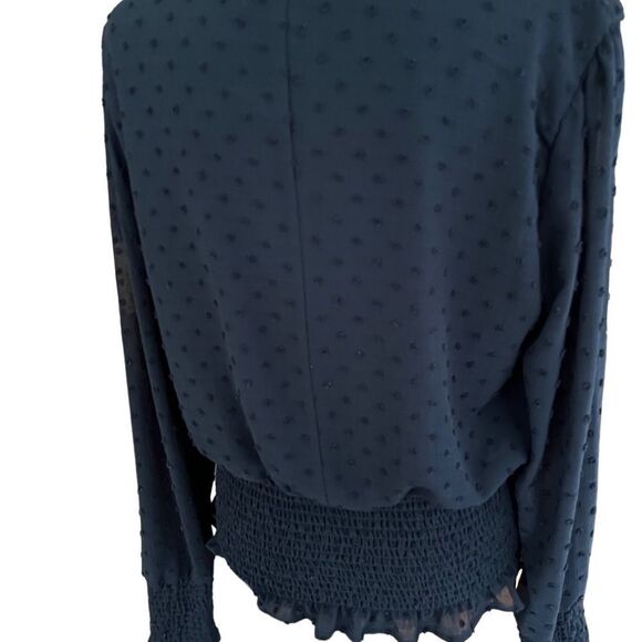Q&A black Swiss Dot Smocked Blouse, size L - Picture 4 of 7